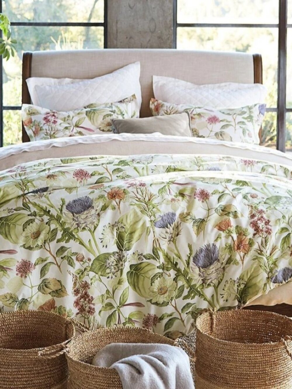 Pottery Barn Thistle Floral Percale Duvet Cover Full/Queen. 2 Euro Shams - Picture 4 of 6